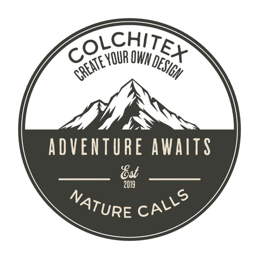 ColChiTex custom engraved patch hat with mountain graphic and text "Adventure Awaits Nature Calls"