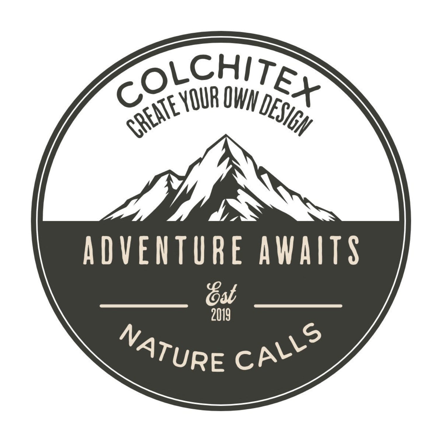 ColChiTex custom engraved patch hat with mountain graphic and text "Adventure Awaits Nature Calls"